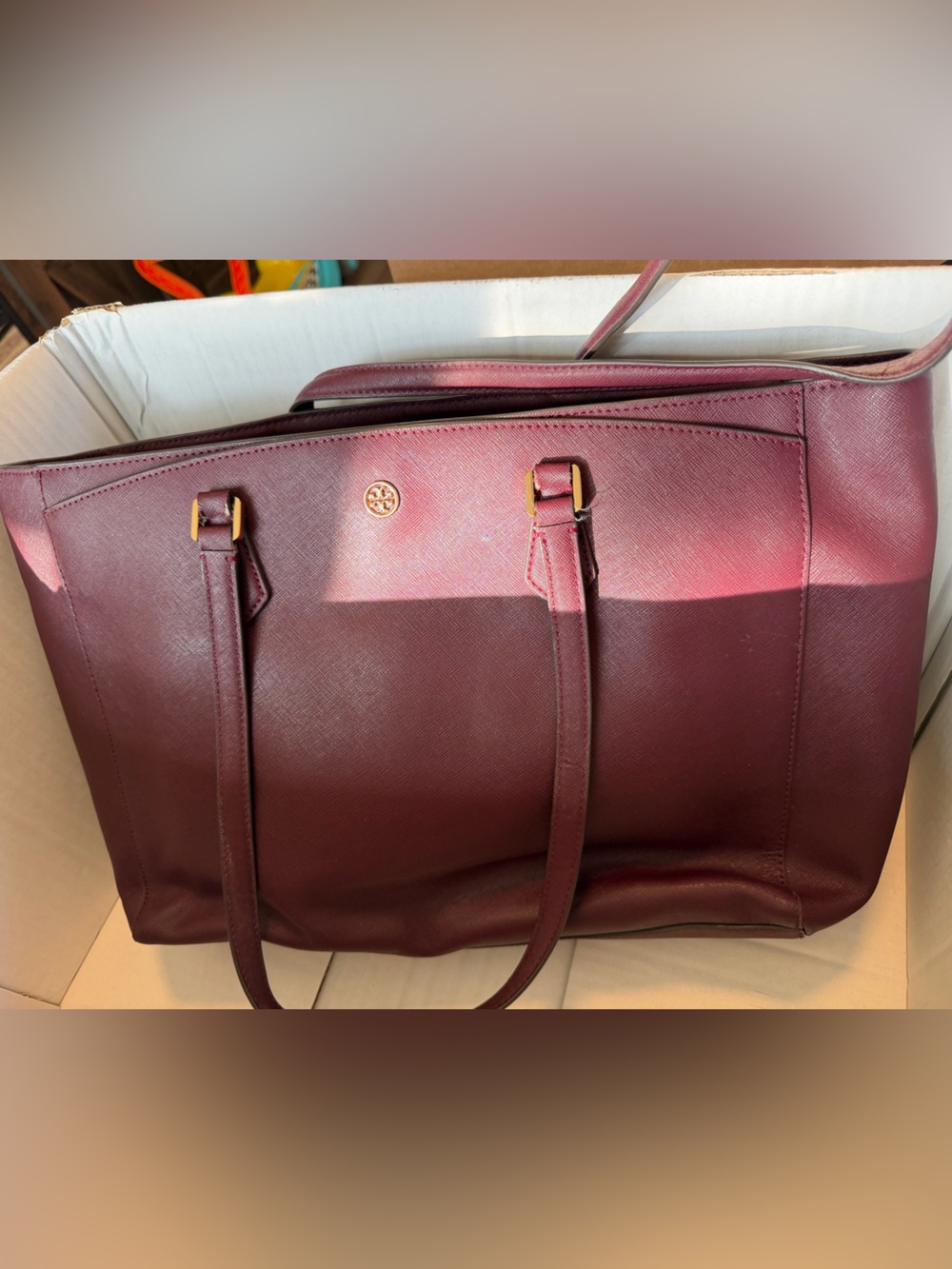 Tory Burch Wine Saffiano Leather Tote